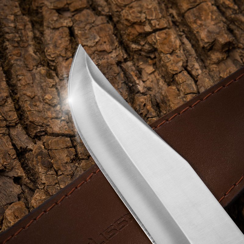 FLISSA 14-inch Bowie Full-tang Fixed Blade Knife with Wood Handle, Hunting Knife with Leather Sheath for Outdoor Survival, Camping, Hiking