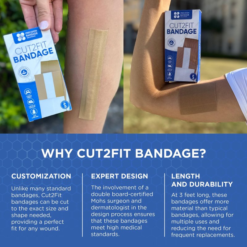 𝐂𝐮𝐭𝟐𝐅𝐢𝐭 𝐀𝐝𝐡𝐞𝐬𝐢𝐯𝐞 𝐁𝐚𝐧𝐝𝐚𝐠𝐞𝐬 - Flexible Fabric Bandage for Wound Care and First Aid, Long Lasting & Breathable - Custom Size for Minor Cuts and Scrapes, 1 Meter Long (Small)
