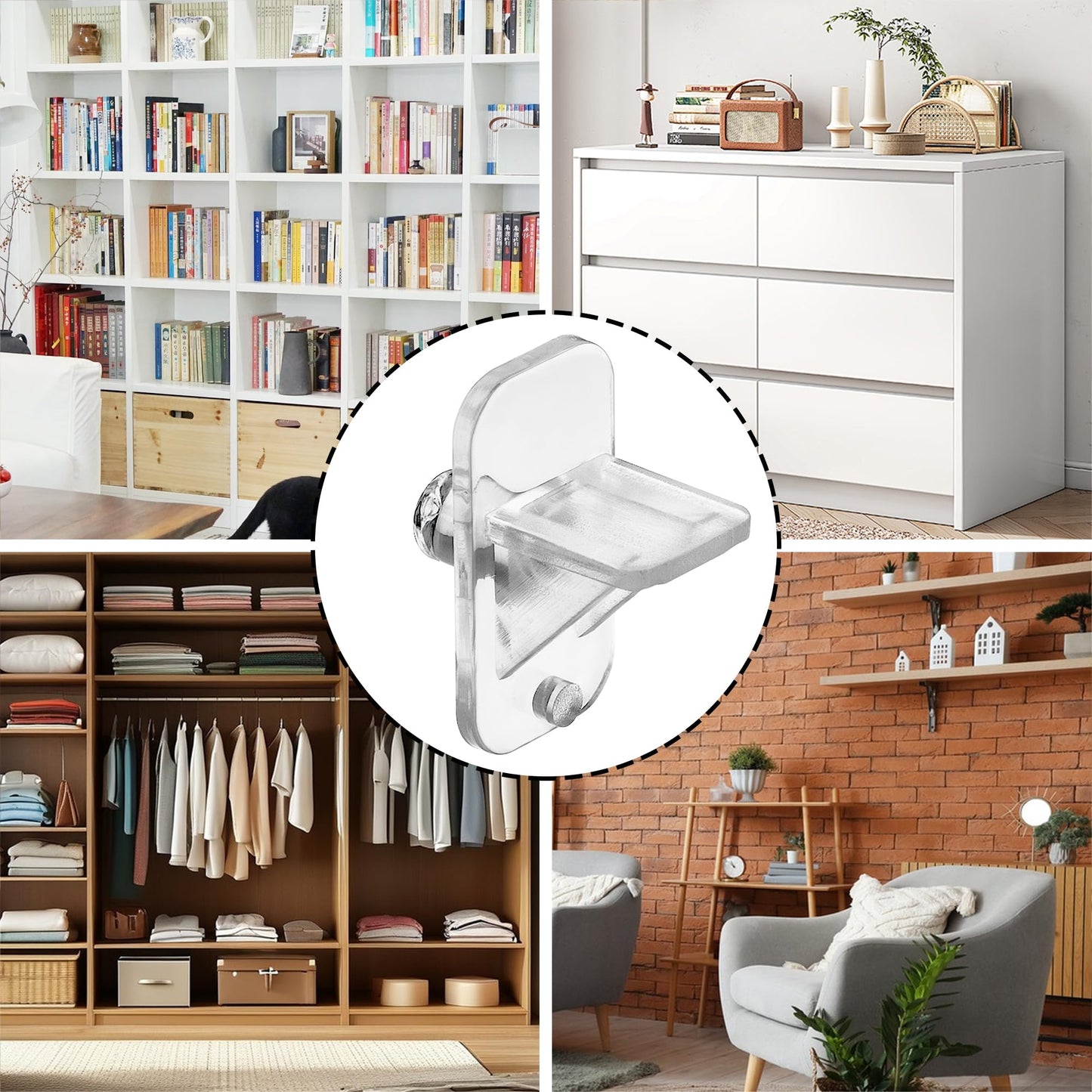 Nkiy Quen 24 Pcs Shelf Holders Pegs-1/4 Inch Clear Plastic Cabinet Shelf Clips-Furniture Support Pin for Kitchen Cabinet Wood Shelving Shelf Bookcase Pegs Replacement