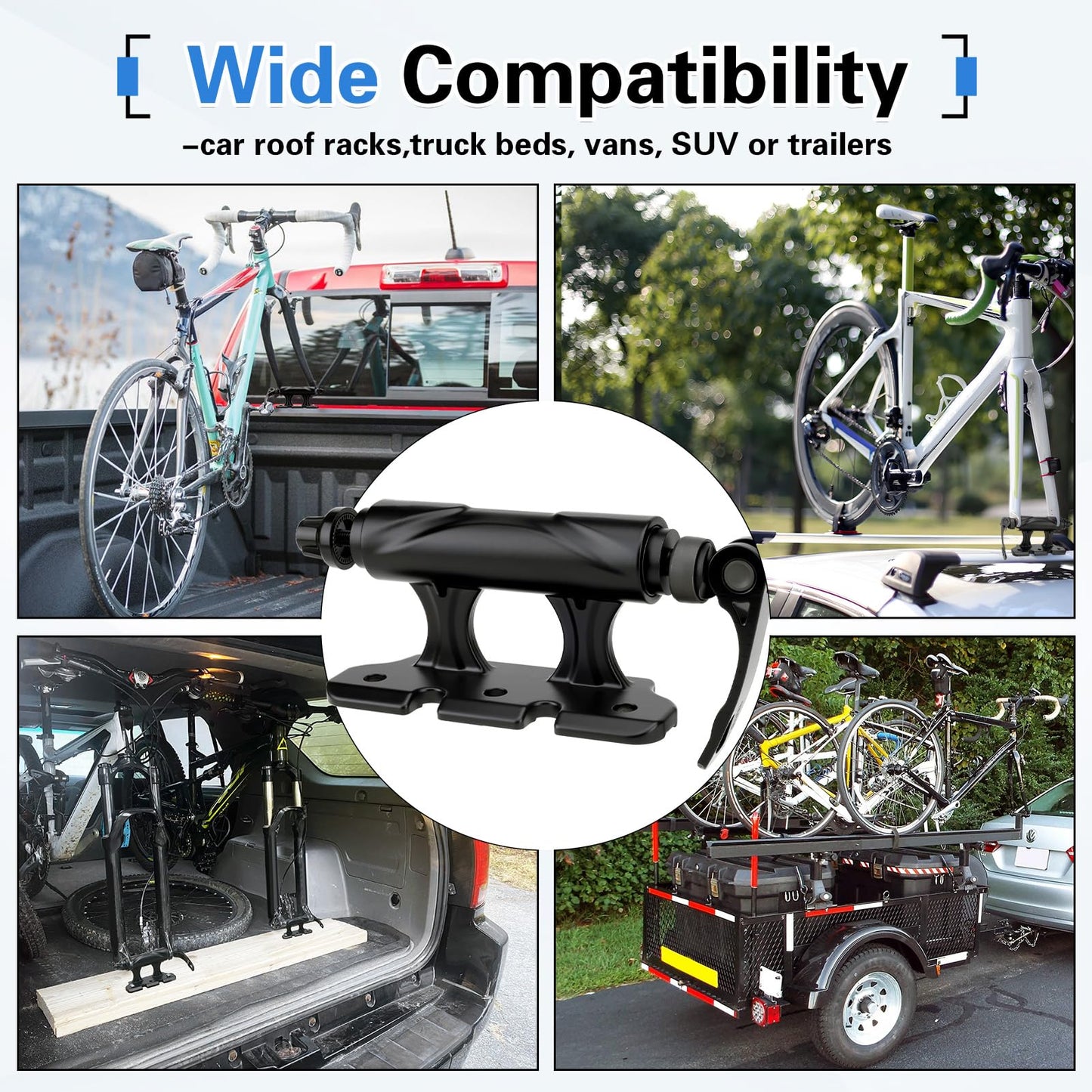 Dioty Single Bike Fork Mount Block, Alloy Quick Release Thru Axle for Car Bike Roof Rack Truck Bed Bike Mount with 4 Adapters for Road, MTB and Hybrid Bicycles