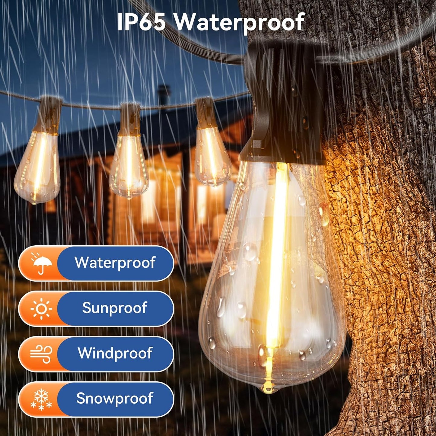 100 FT Waterproof Outdoor String Lights with Dimmable ST38 LED Bulbs - Shatterproof, 3 Light Modes for Patio & Backyard