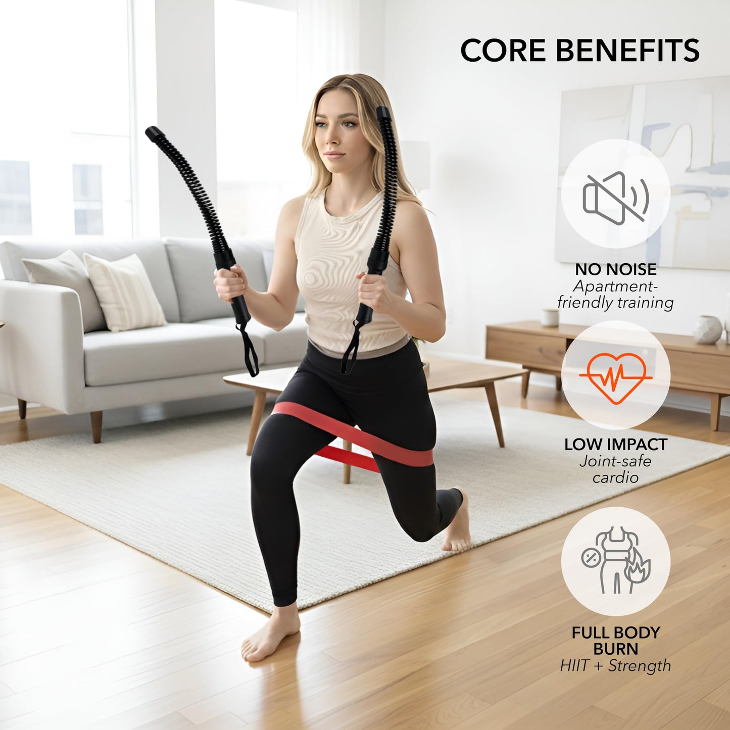 LyvoNex Ropeless Battle Ropes | Weighted Cordless Battle Rope Set for Home Workouts, HIIT Cardio & Weight Loss | Quiet Apartment Friendly Home Gym Equipment for Women and Men