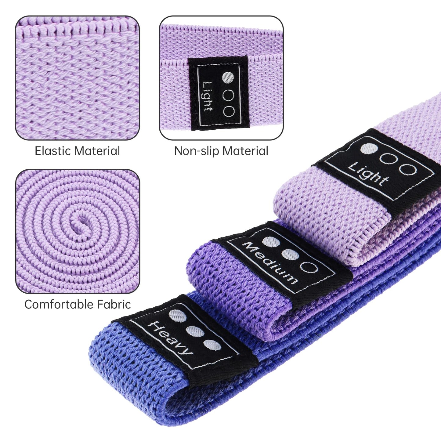 Tobefore Fabric Resistance Bands - 3-Pack Set, Long Cloth Exercise Bands for Home Workout Strength Training, Yoga & Pilates | with Storage Bag（Light Pink, Light Purple, Dark Purple）