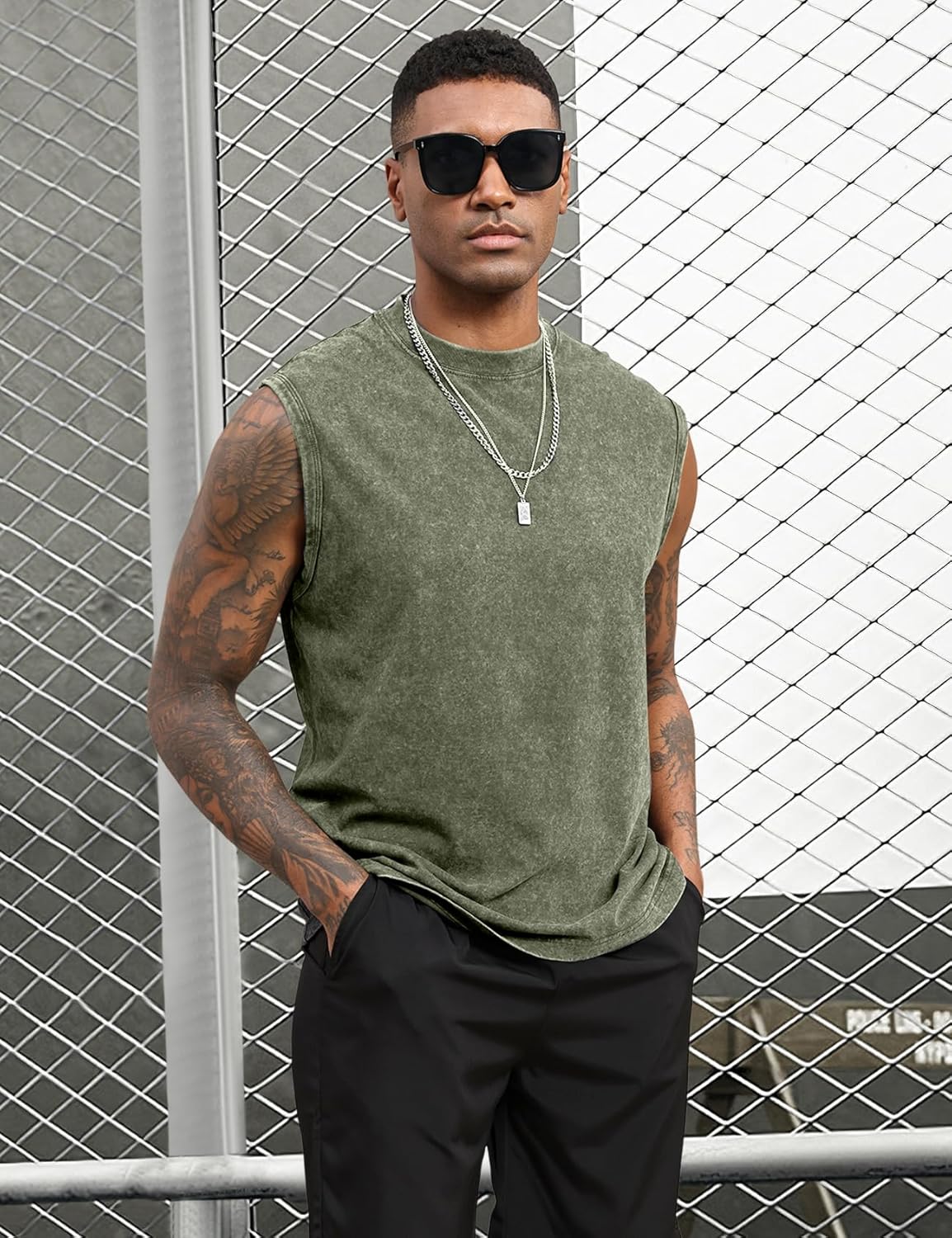 Yimoon Men's Tank Tops - Sleeveless Workout Shirts in Acid Wash Cotton | Loose Fit Gym Tees