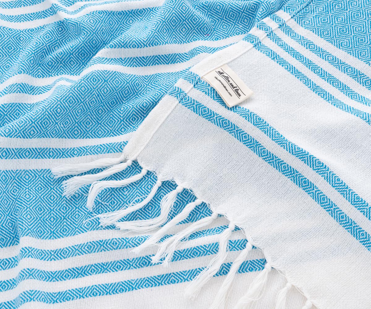 Aqua Beach Towels, 100% Cotton, Set of 2, Turkish Hammam Bath Towel, 36 x 71 Inches, Quick Drying Towels for Travel, Swimming Pool Towels, Striped Oversized Peshtemal Turkish Towel
