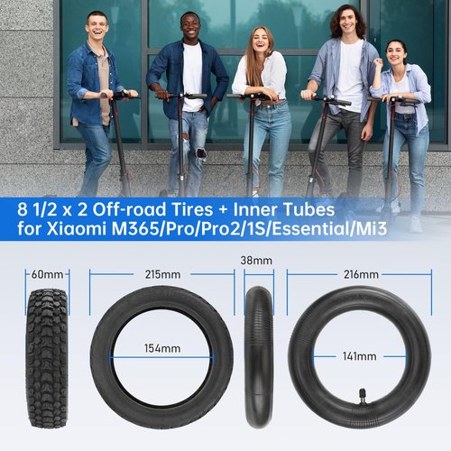 aibiku 50/75-6.1 Off-road Tires with Thickened 8 1/2 x 2 Inner Tube for Xiaomi M365, Pro, Gotrax, 8.5 Inch Scooter Tires, Scooter Accessories (2 Sets)