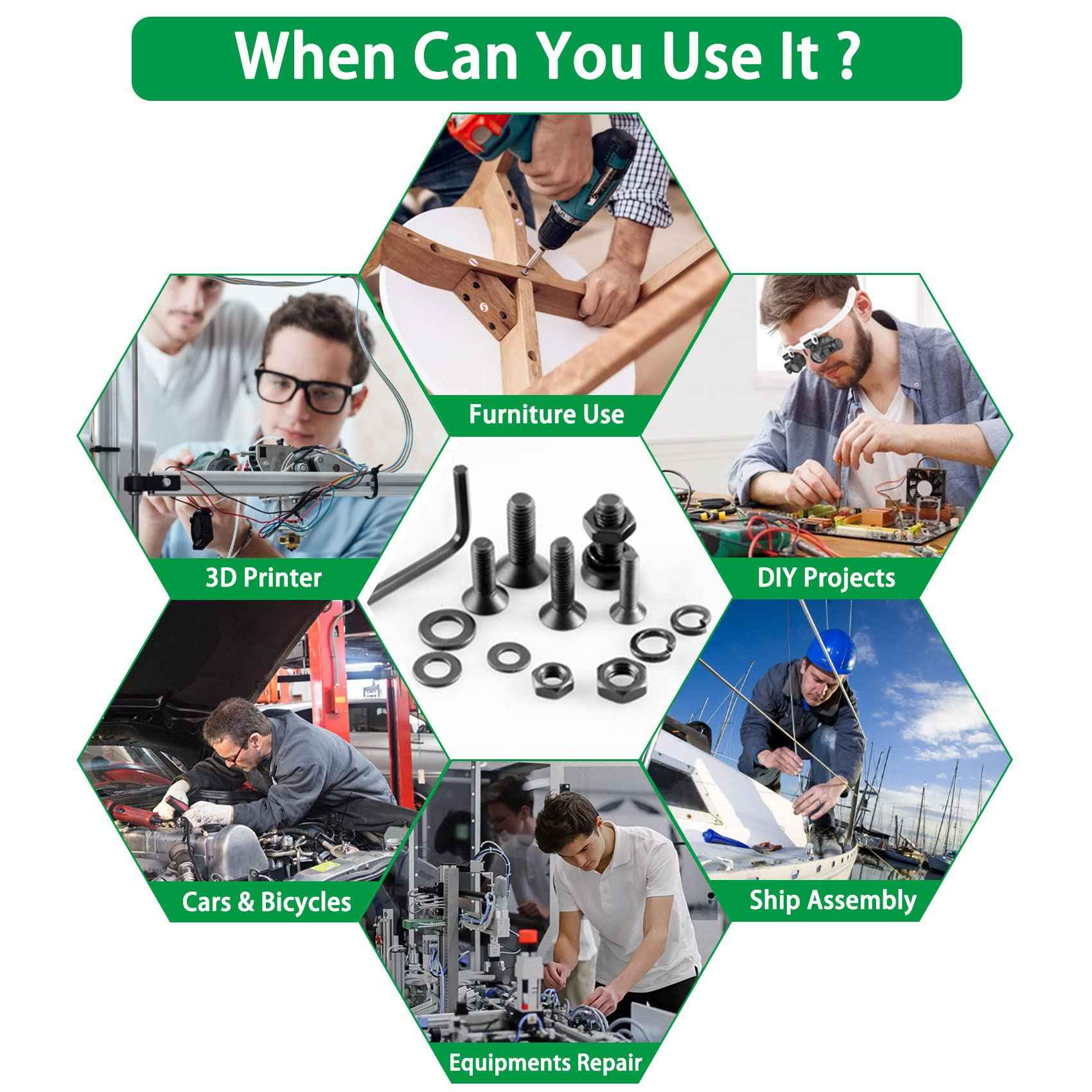 Metric Screws Suitable for 3D Printer DIY, 1500PCS M2 M3 M4 M5 M6 Screw and Nut Assortment Hex Socket Flat Head Cap 10.9 Grade Alloy Steel, Black Zinc Plated Metric Bolts and Nuts Assortment Kit