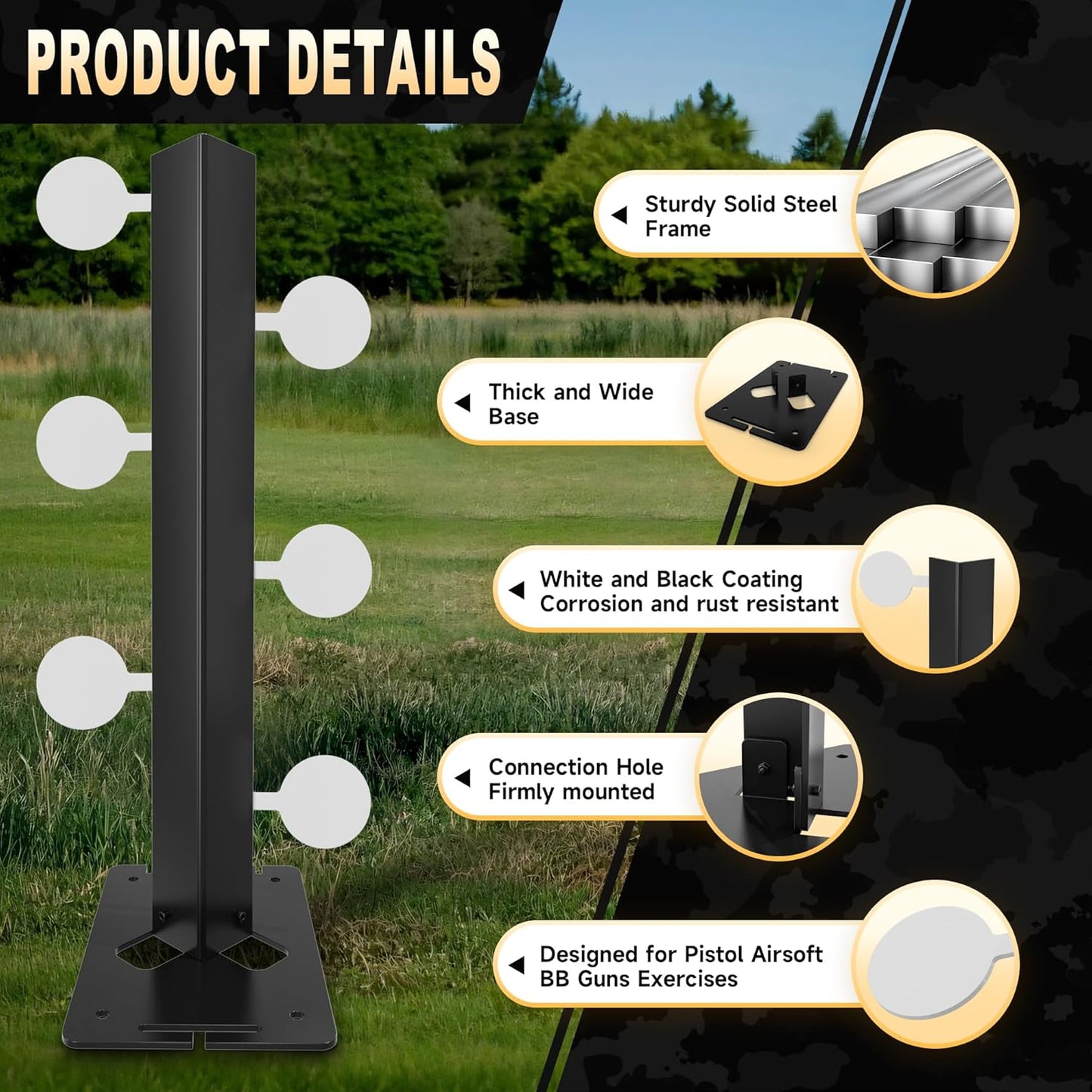 Skiennix Metal Swing Shooting Target Stand - Heavy Duty Alloy Steel with 6 Steel Plates | 180° Rotation for Airsoft BB Guns