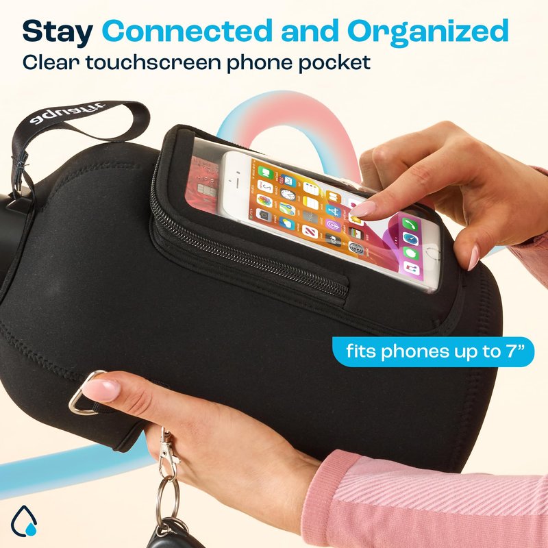 AQUAFIT 1 Gallon Jug Sleeve, Neoprene Water Bottle Bag with Adjustable Shoulder Strap and Pocket, 128 oz Sling Bag, Carrier Bag (Sleeve Only - No Bottle, Black)