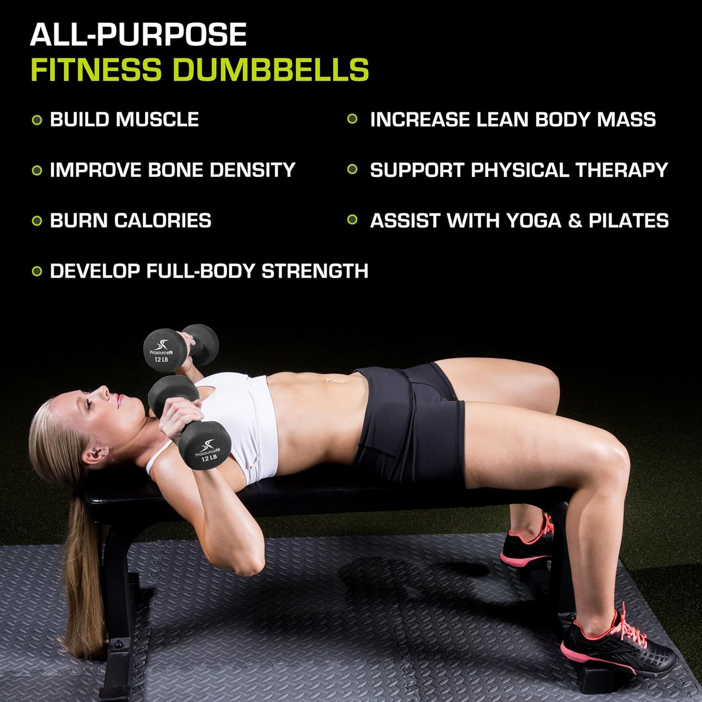 ProsourceFit Neoprene Dumbbells - Non-Slip Grip for Comfortable Weight Training | Multiple Sizes Available
