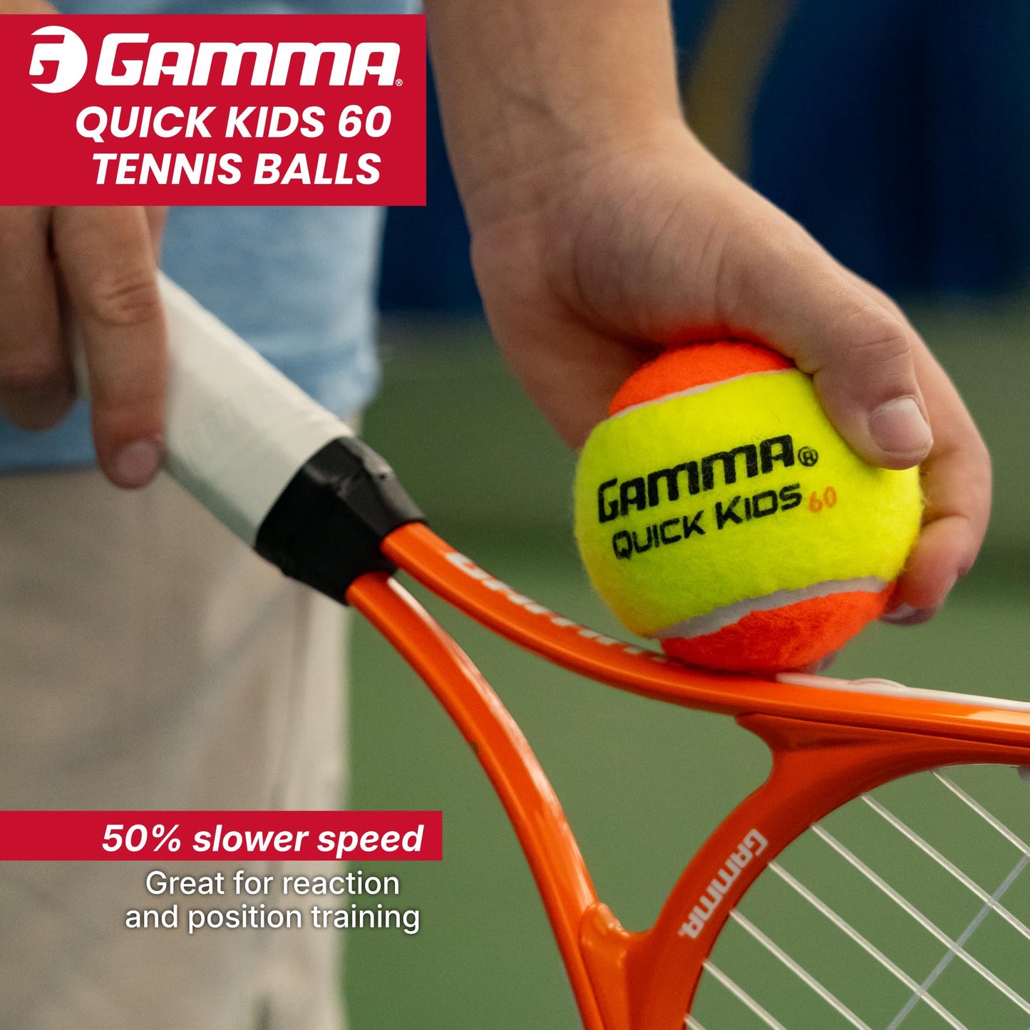 Gamma Quick Kids 60 Training Tennis Balls for Kids & Beginners, Low-Compression Core Reduces Speed & Bounce, Great for Tennis Practice, USTA & ITF Approved for 10 & Under Tournaments, Bag of 12