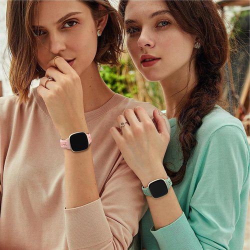 Dirrelo 4 Pack Hollow-out Band Compatible for Fitbit Versa 3/Versa 4/Fitbit Sense 2/Sense Bands Women,Soft Thin Lace Silicone Strap Replacement Wristbands Accessories for Versa 3 4/Sense 2/Sense Watch