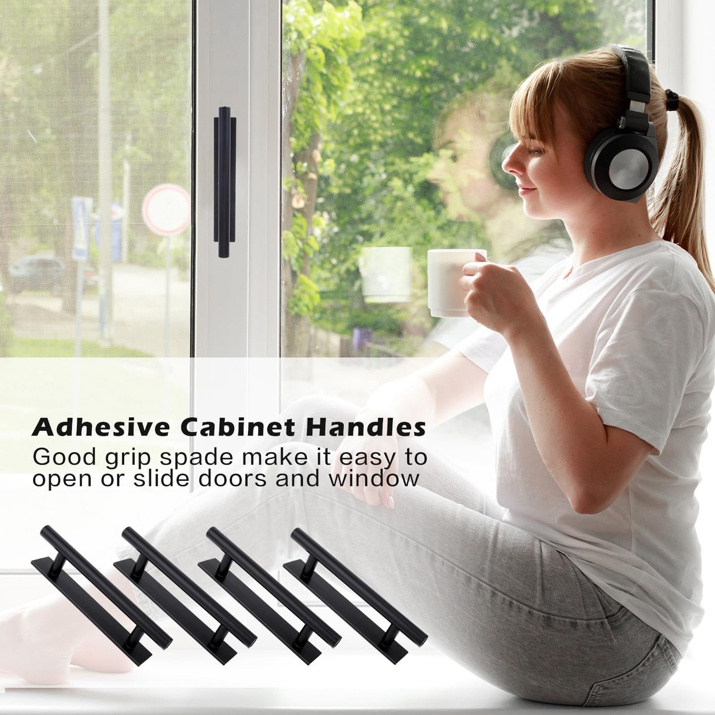 Piriuuo 8 Pack Adhesive Cabinet Handles Pulls, Self Stick Door Handles ABS Plastic Pulls Push Peel and Stick Pull Helper Drawer Pulls Wardrobe Handle Furniture Handles, Black
