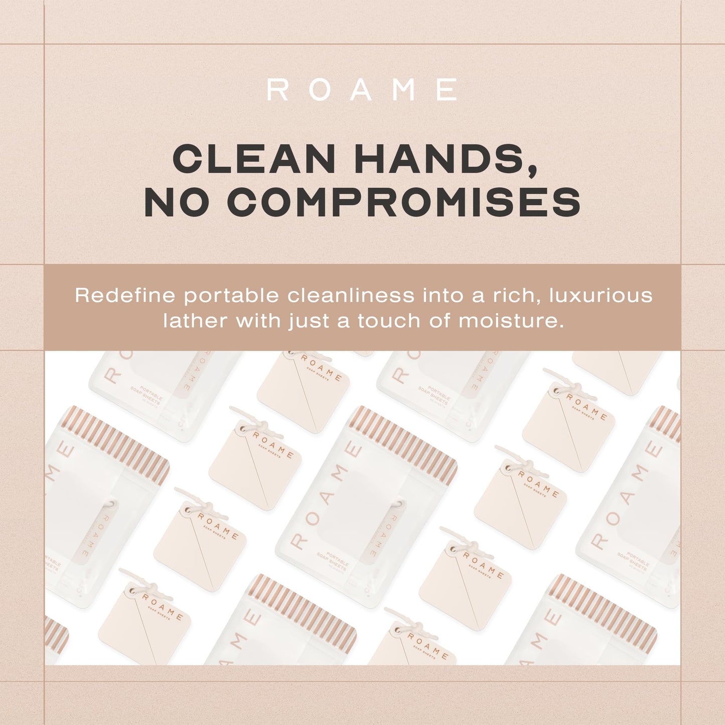 ROAME Portable Soap Sheets – Ultra-Thin Soap for Hand Moisture & Hygiene – Water-Activated, Compact, Cruelty-Free, Eco-Friendly – Perfect for Travel Kits & On-the-Go Use – 50-Pack