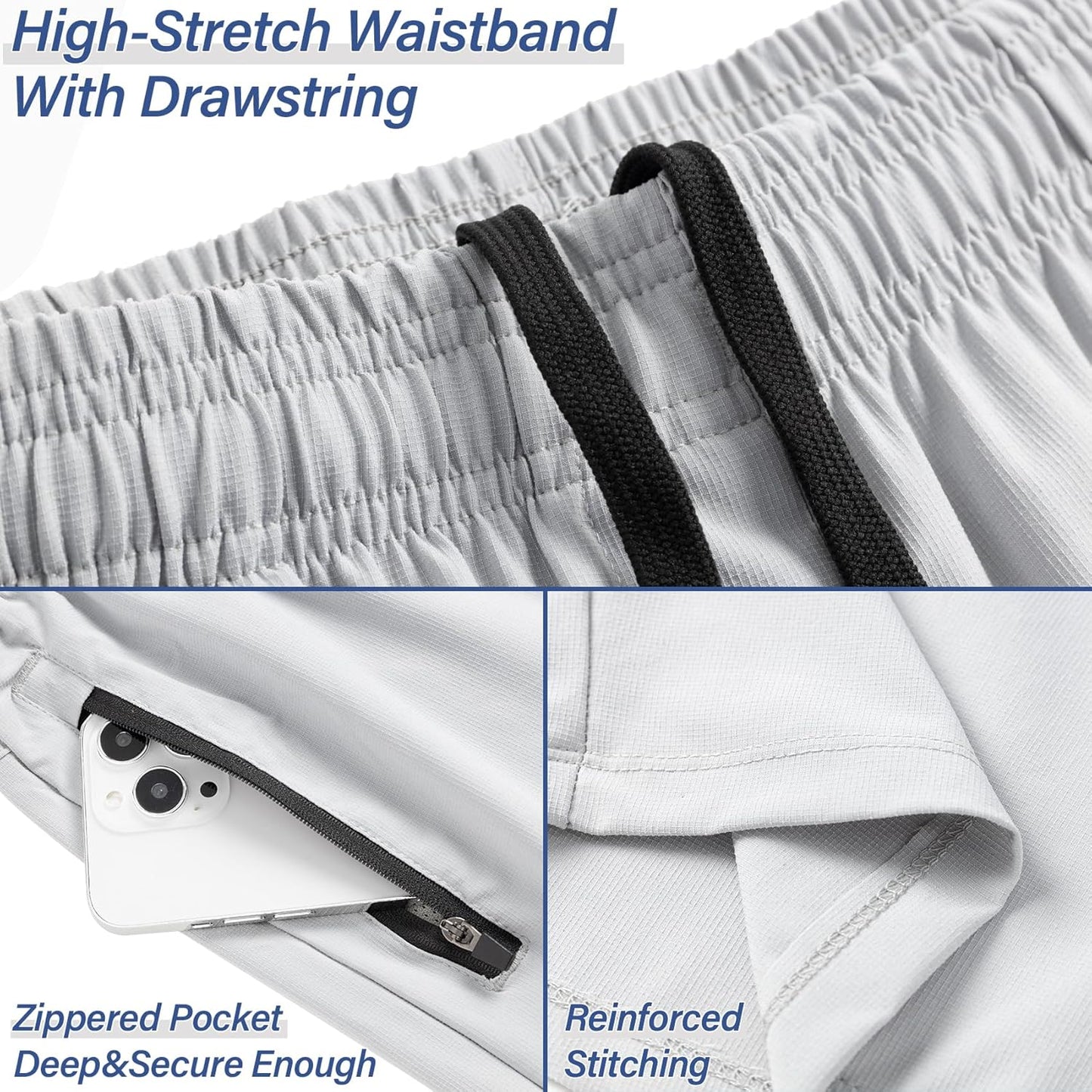 Skiennix Men's Athletic Running Shorts - Quick Dry Gym Workout | 3-Pack with Zipper Pockets & Drawstring