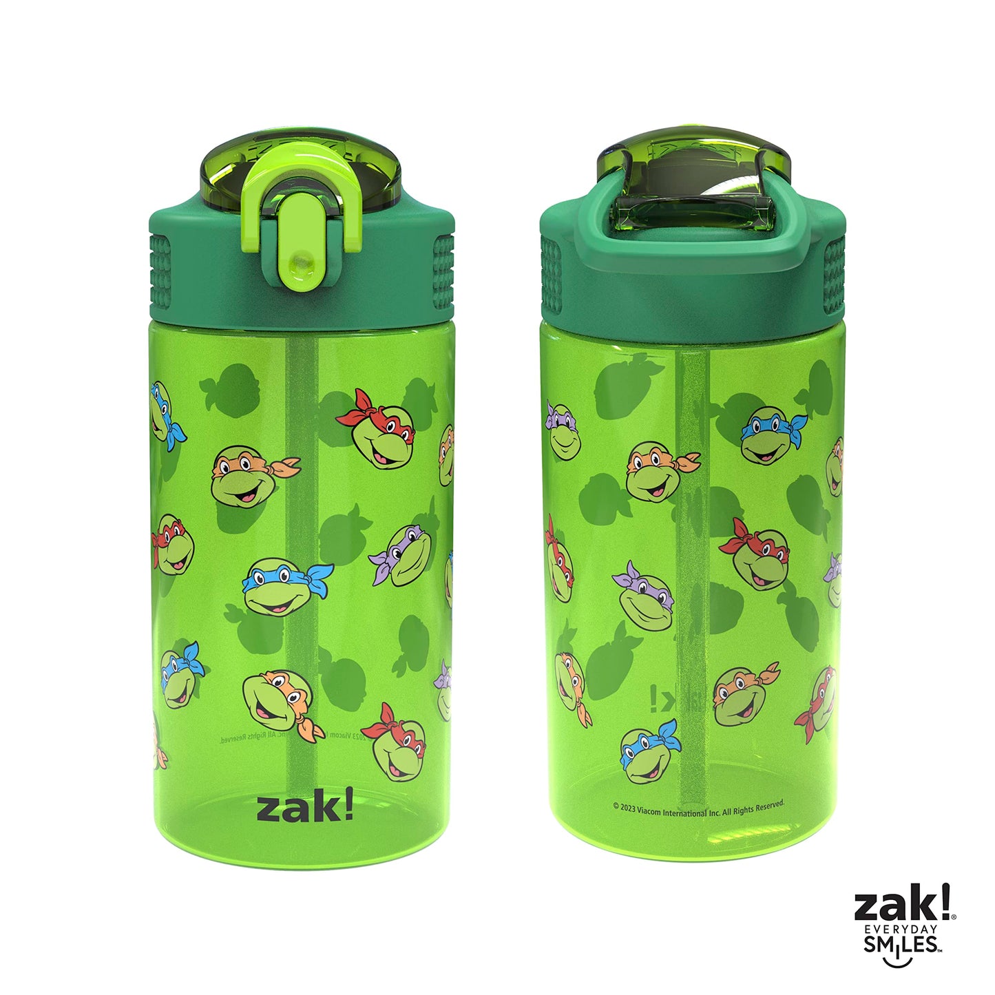 Zak Designs Teenage Mutant Ninja Turtles Kids Water Bottle For School or Travel, 16oz 2-Pack Durable Plastic Water Bottle With Straw, Handle, and Leak-Proof, Pop-Up Spout Cover (TMNT)