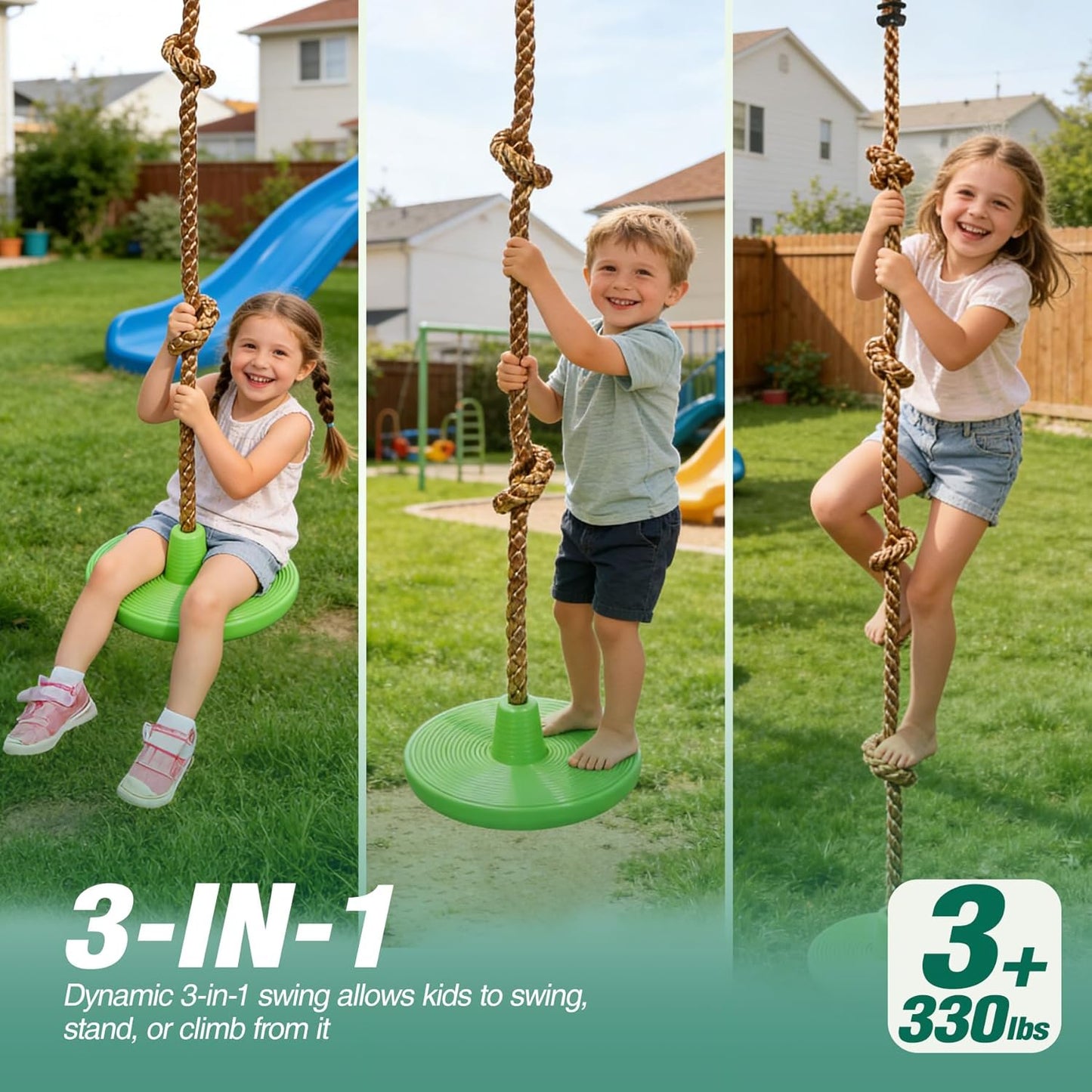 REDCAMP Climbing Rope Swings - Heavy Duty Plastic Disc Swing Seat for Kids & Adults | Green, 2 Pack