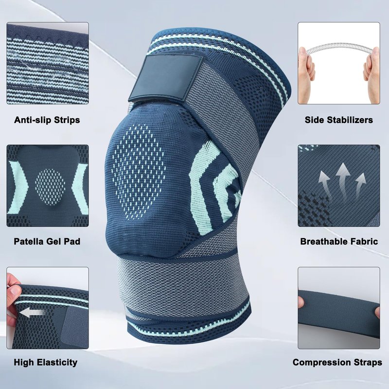 NuCamper Knee Brace for Men Women (2 Pack),Compression Knee Sleeves with Patella Gel Pad & Side Stabilizers,Adjustable Knee Support for Sports,Workout,Meniscus Tear,Arthritis,Pain Relief (Navy,XL)