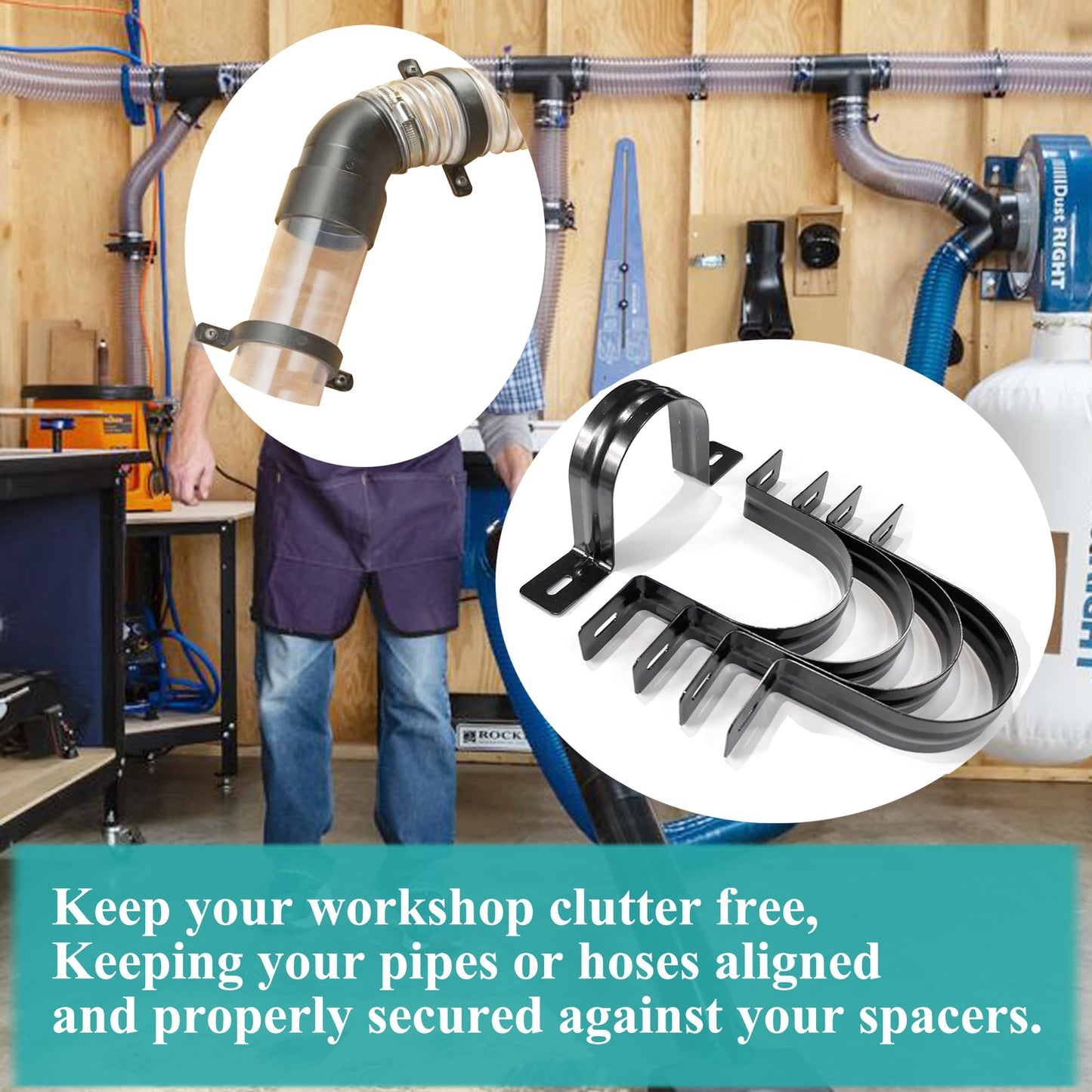 Pertresion Dust Collection Hose and Pipe Holder Adjustable Hangers Bracket, Don’t Broken Like Plastic After Long Time, Durable Spray Iron, 5 PCS (Black, 4 Inch)