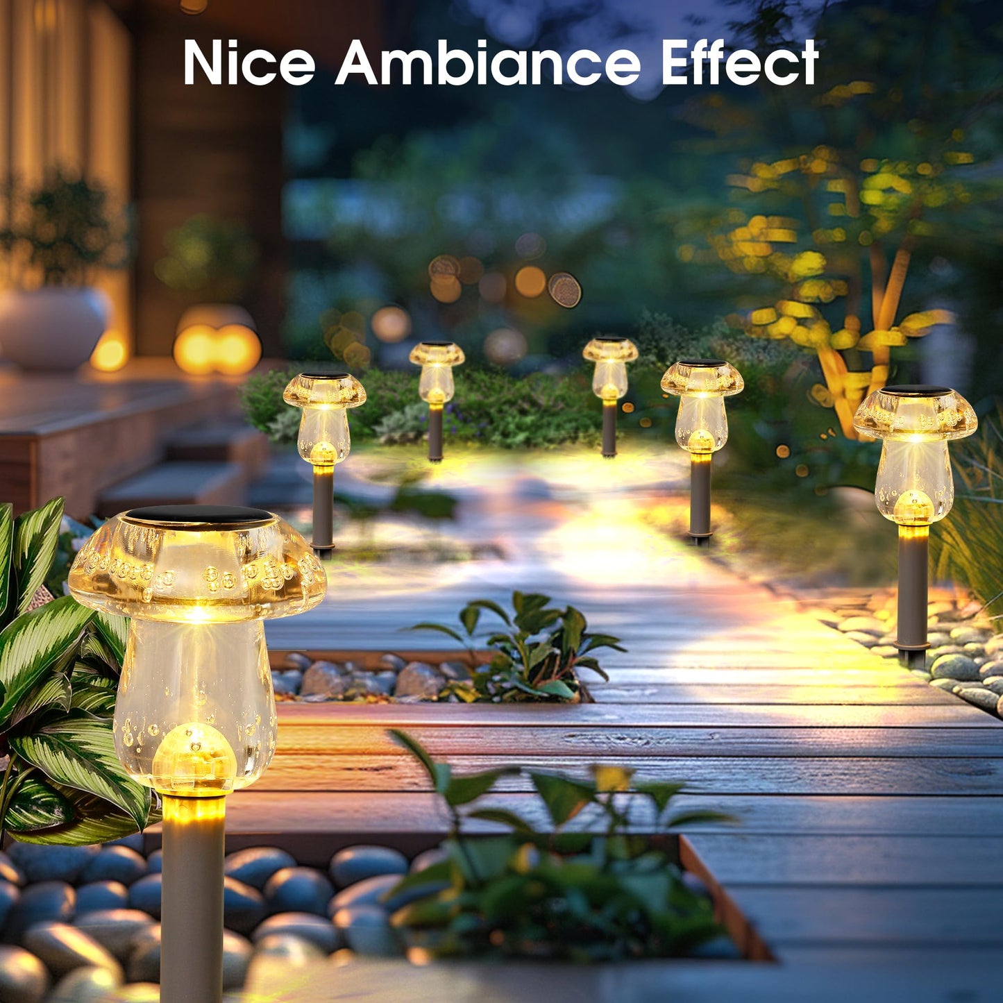 Eyrosa Solar Outdoor Lights, 8 Pack Waterproof Solar Mushroom Lights for Garden Yard Pathway Path Walkway Driveway Lawn Landscape Outside Decor（Warm White）