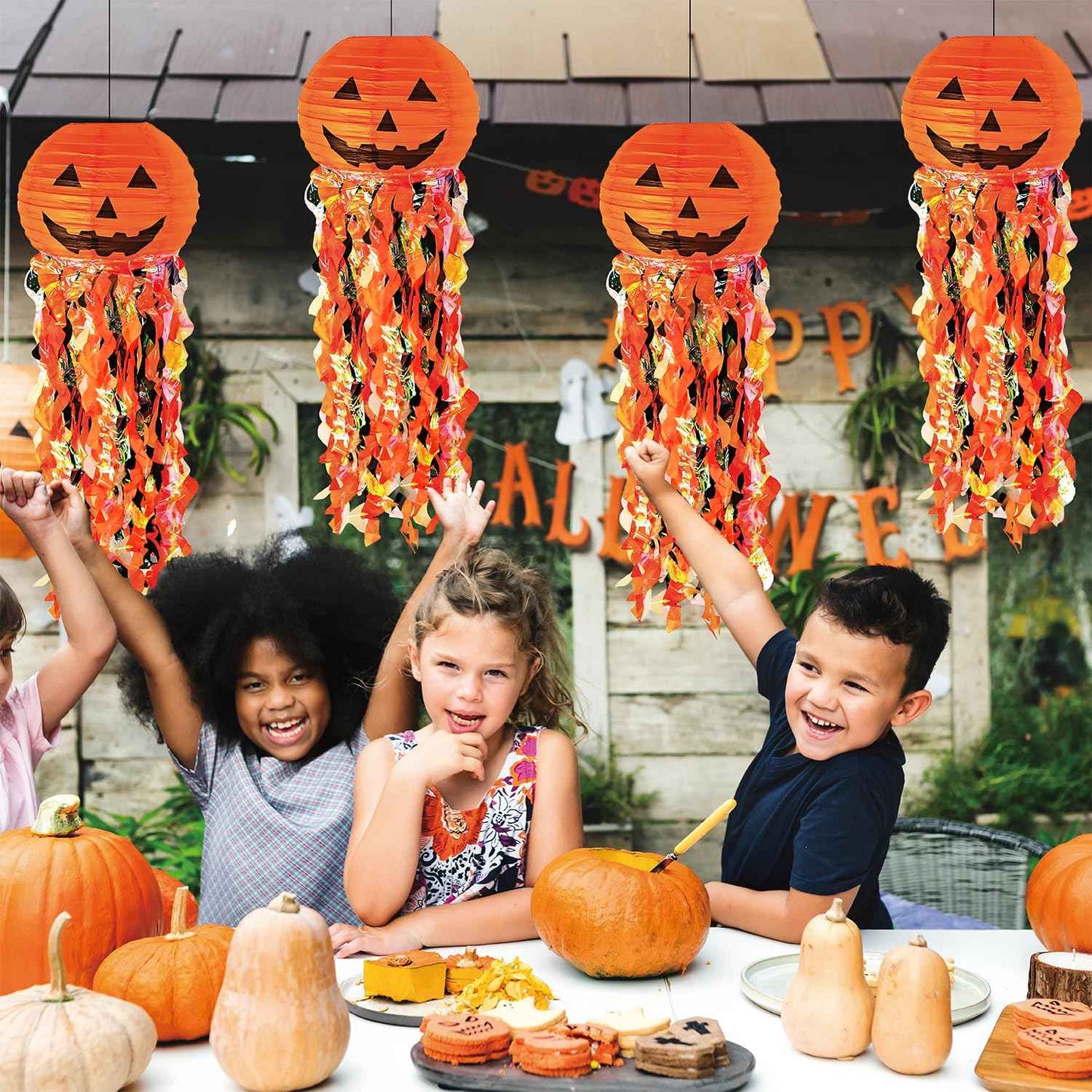 Pumpkin Paper Lanterns, 6 pcs Halloween Party Decorations - Halloween Paper Lanterns - for Outdoor Indoor Halloween Decorations ，Halloween Party Supplies Props