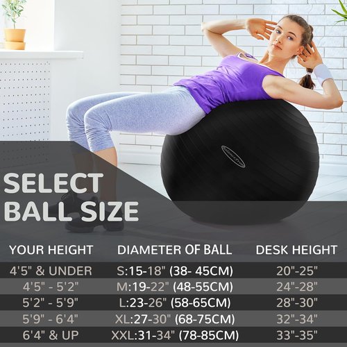 Fitvids Exercise Ball - Anti-Burst Fitness & Yoga Ball with Quick Pump | Slip Resistant, 65cm