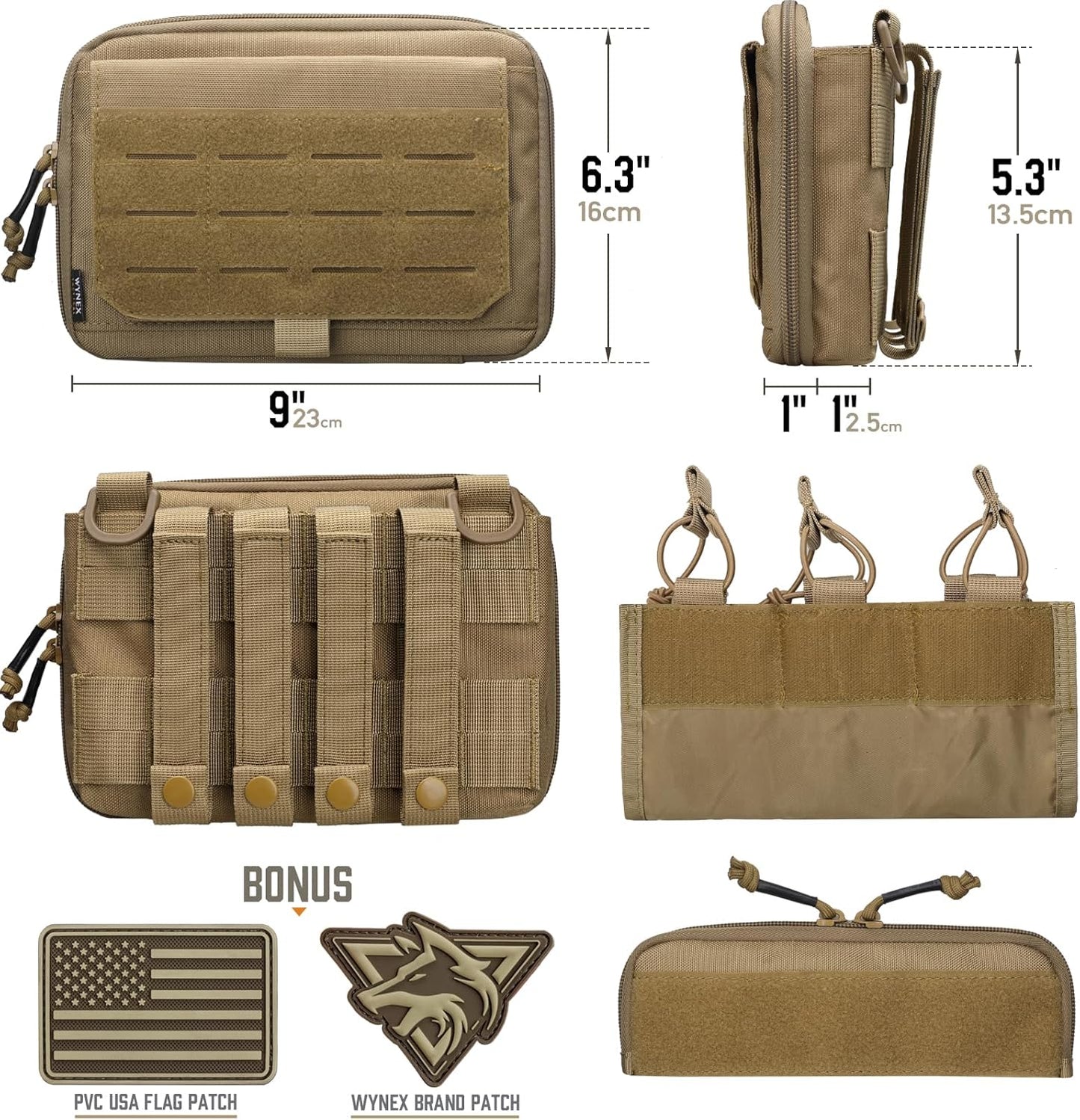 WYNEX Tactical Utility Tool Pouch - Kangaroo Style Molle Admin Bag with Mag/Zipper Strip Insert | EDC Medical Organizer