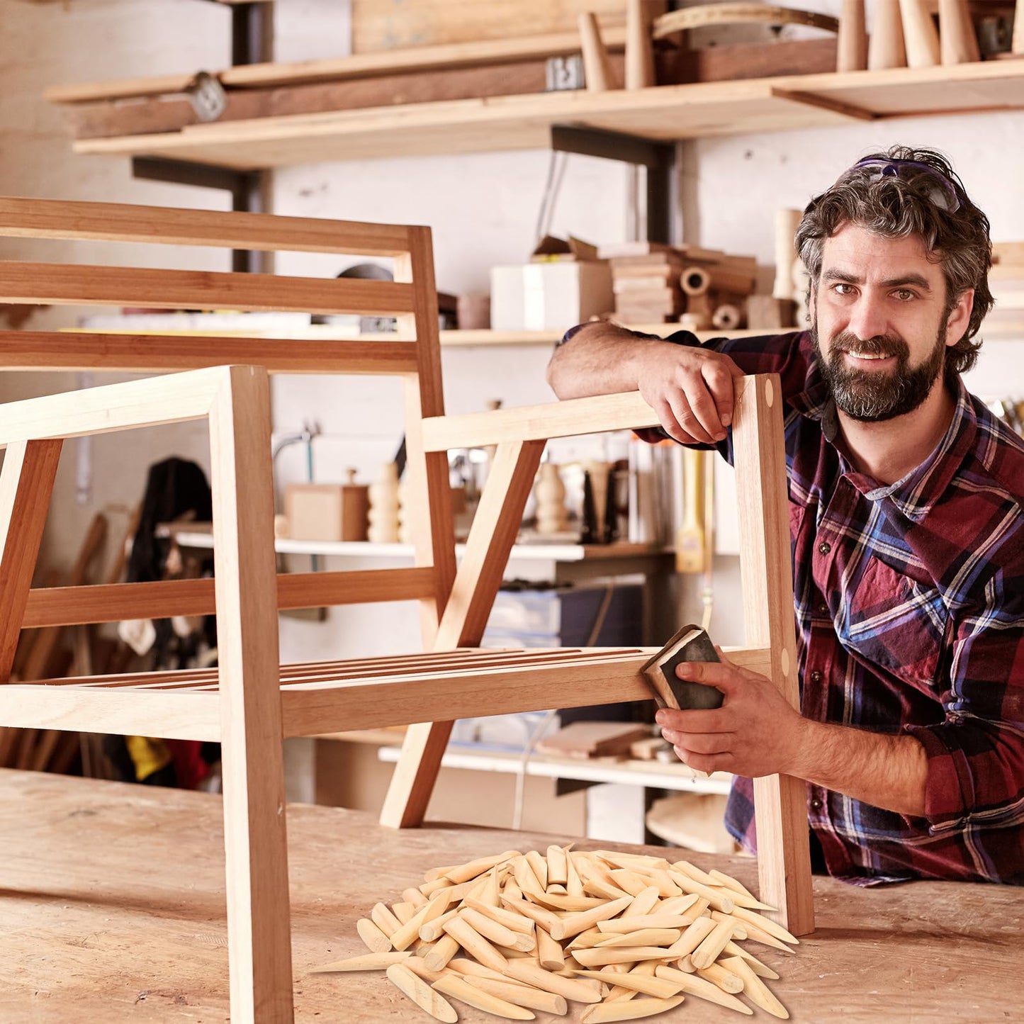 BLSUREFYX 120 PCS Solid Wood Pocket Hole Plugs 3/8-Inch Diameter Sturdy and Resistant to Breakage Pine Wooden Hole Plugs for Screw Holes and Pocket Hole Jig Woodworking Tool