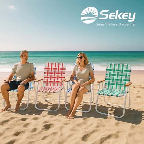 Sekey Camping Chair, Beach Chair for Adults with Highback, Folding Lawn Chair with Webbed Airflow Mesh, Patio Chair with Rust-Proof Coating, Webbed Lawn Chair for Outdoor, Fishing, Backyard, Green