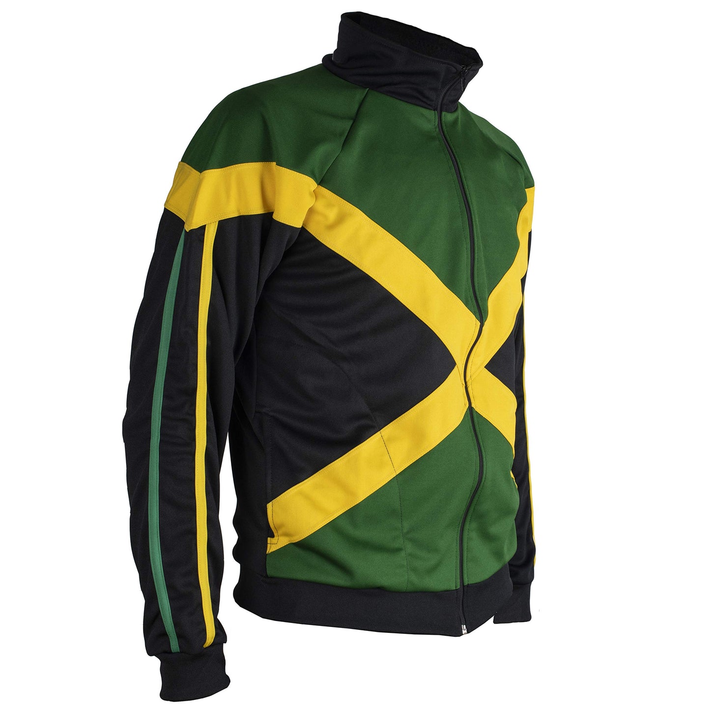 JL Sport Jamaica Proud Power Authentic Jamaican Long Sleeved Reggae Zip-Up Jacket - Unisex (Black, Green and Yellow) XL