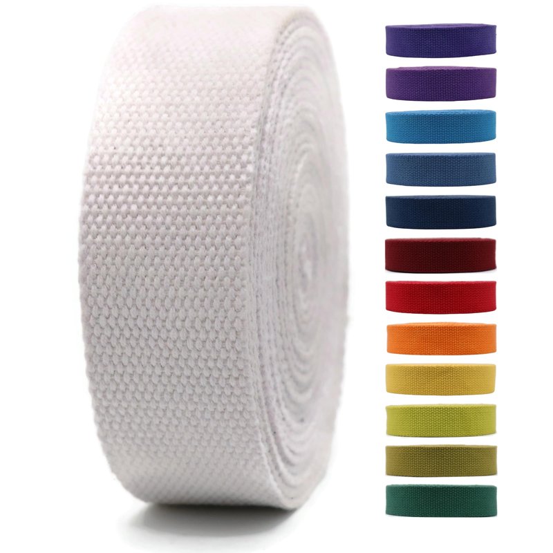 1" & 1.5'' & 2" Cotton Webbing - 5 Yards - 50+ Colors -%100 Natural Cotton - Turkish Woven - Heavy Duty 1 Inch 1.5 Inch 2 Inch Canvas Webbing for Sewing Straps Bag Climbing Indoors Craft DIY 11592