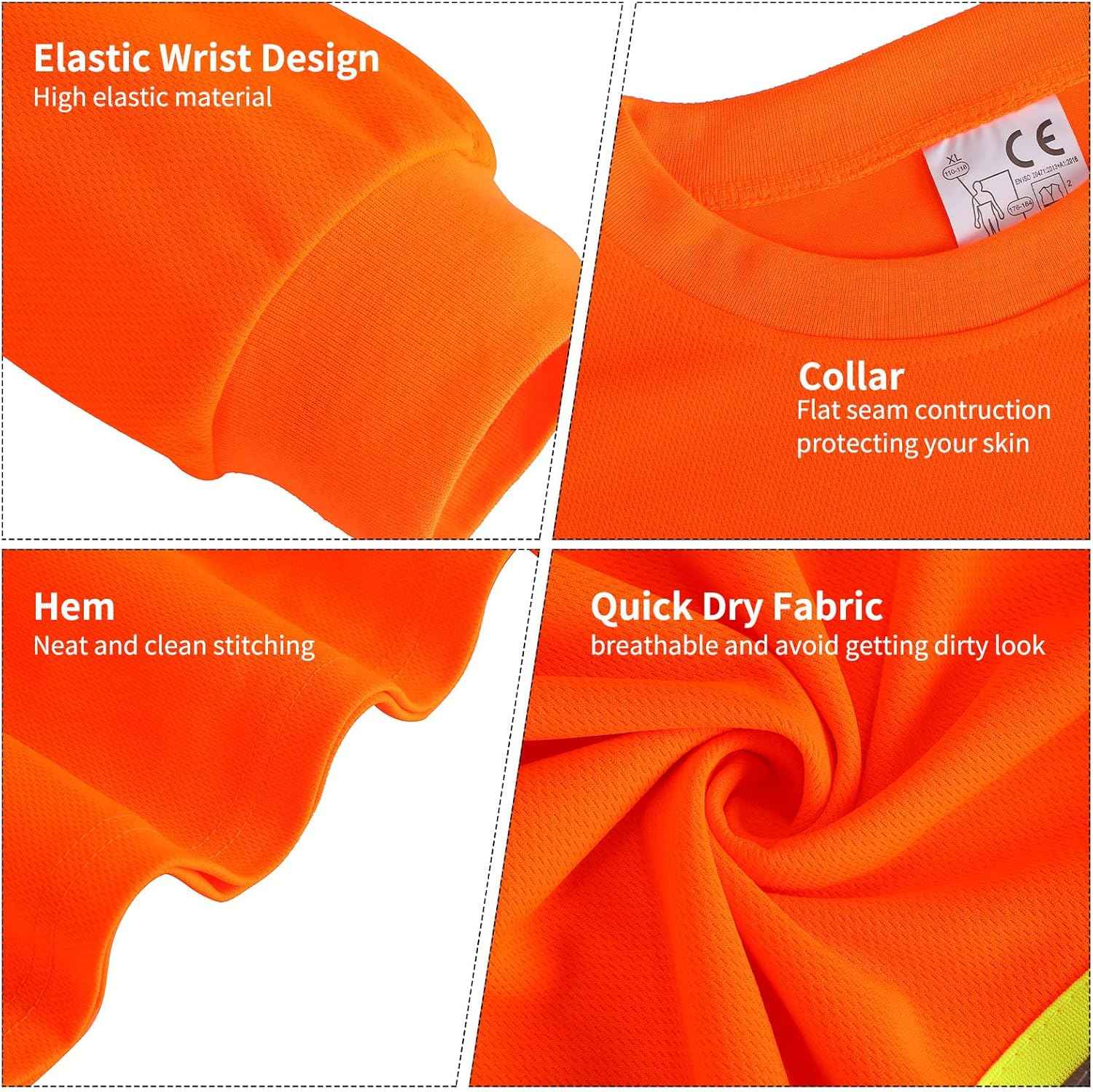 High Visibility Class 3 Safety T-Shirt - 6 Pack Long Sleeve Reflective Work Shirts for Construction & Surveying