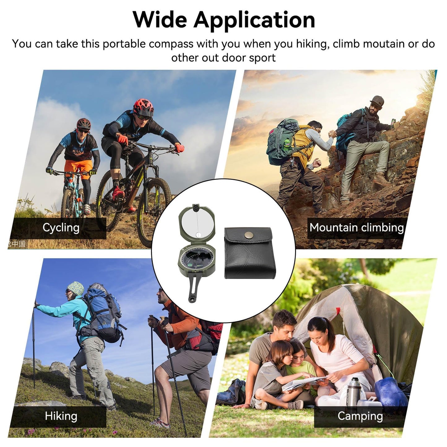 Outdoor Orienteering Compass Hiking Survival, Handheld Lensatic Compass with Mirror and Pouch for Outdoor Camping Riding, Compasss Gifts for Men