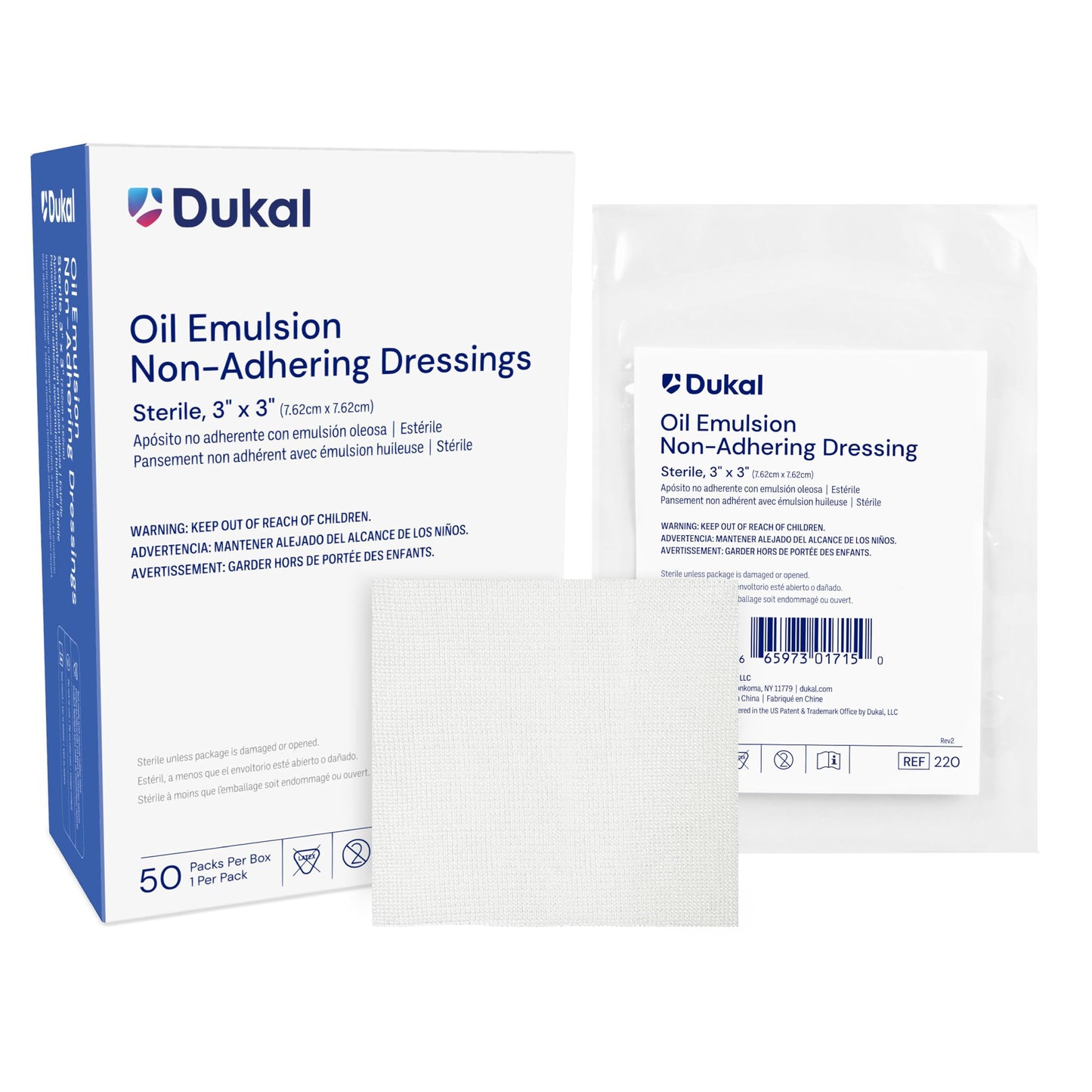 Dukal Oil Emulsion Dressing, 3" Width x 3" Length, Pack of 50