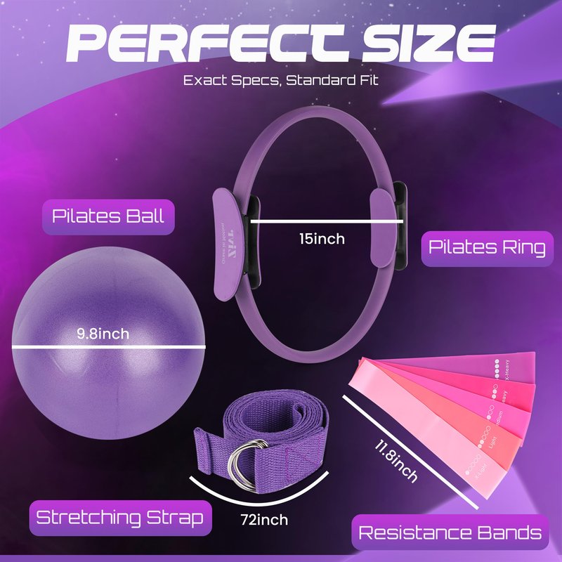 Zivr Home Pilates Workout Kit - Pilates Sets for Women and Full Body Toning, 15 Inch Ring and Ball Set, Workout Accessories for Women with Resistance Bands and Non-Slip Socks