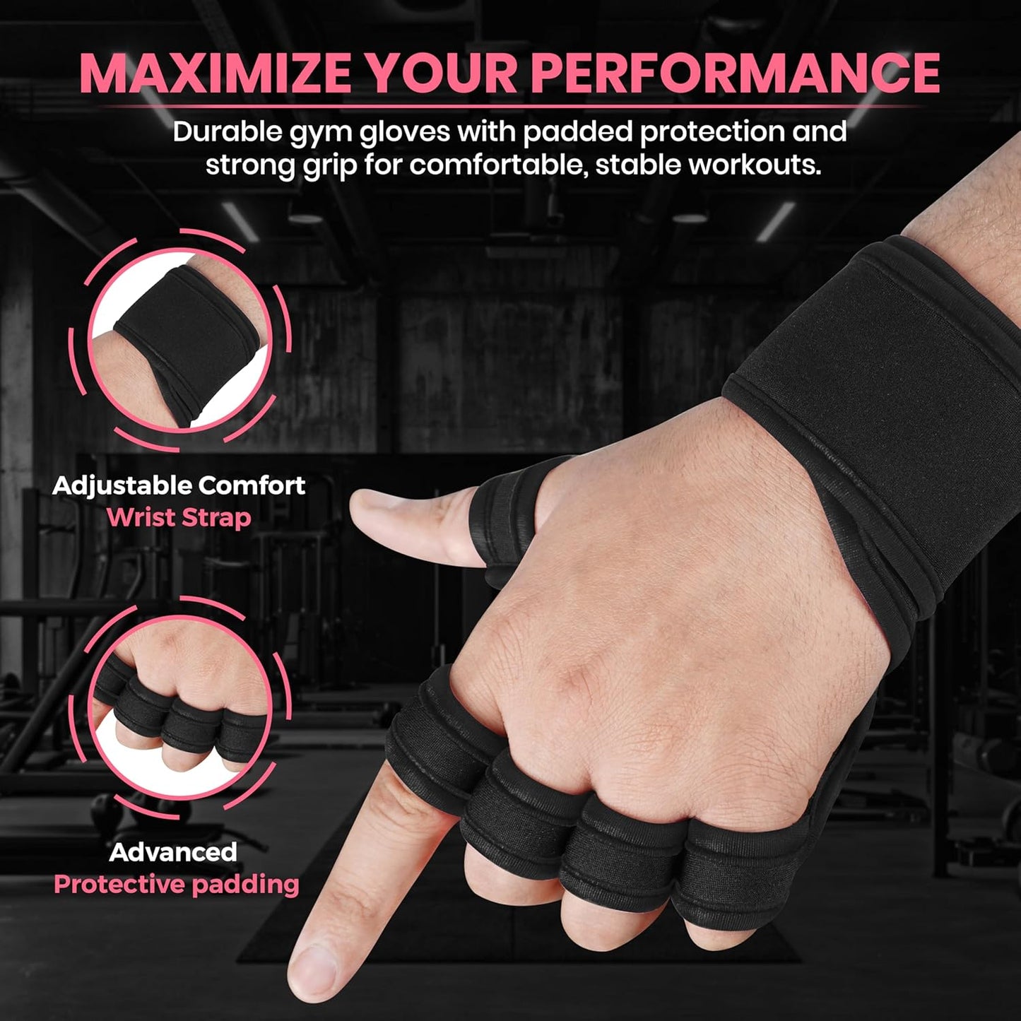 Skiennix Workout Gloves - Smartwatch Compatible Ventilated Gym Gloves with Wrist Support | Breathable Weight Lifting for Fitness & Cycling