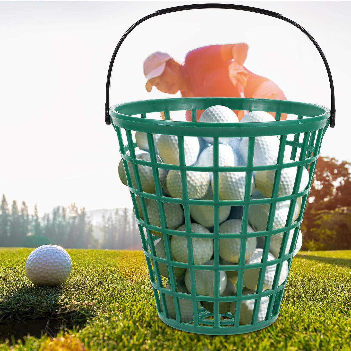 Toddmomy 1pcs Golf Ball Basket,Plastic Golf Ball Bucket Golfball Storage Container with Handle for Outdoor Sport Stadium Accessories,75pcs Ball