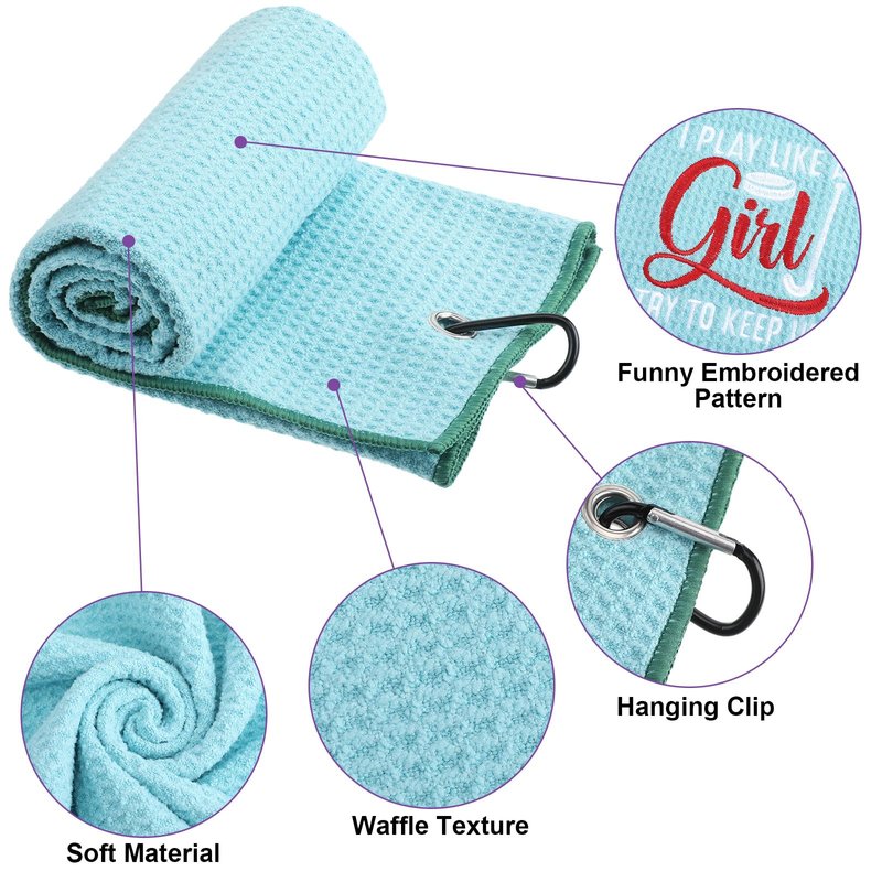 Moukeren 6 Pcs Funny Golf Towel for Women Mom Embroidered Ball Towel Gift Swing Swear 16 x 24 Microfiber Waffle for Golf Bag with Clip Accessories for Grandma Aunt Girlfriend Retirement Present