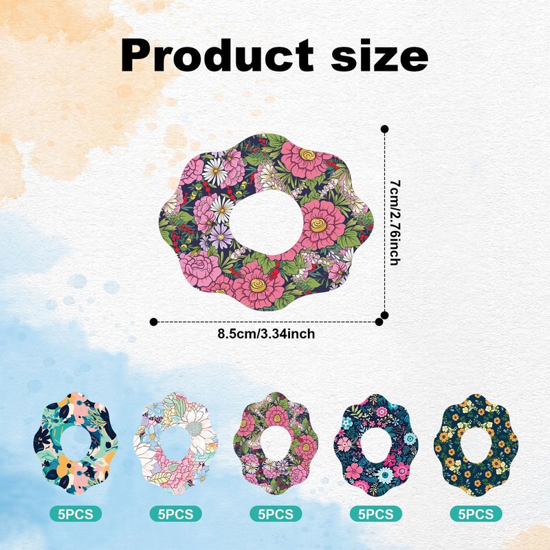 25pcs Adhesive Over Patches for Dexcom G7, Fabric Waterproof Sweatproof Breathable Sensor Covers, Flower Non-Woven CGM Overpatch, Monitor Floral Tape Stickers Compatible with Dexcom Accessories