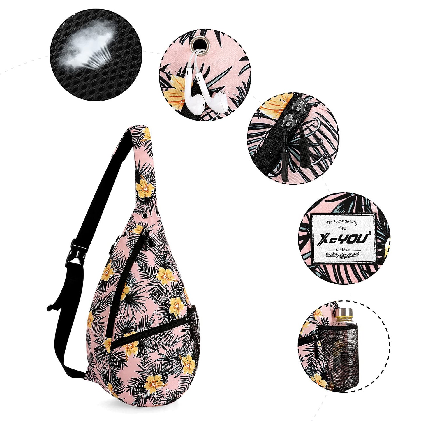 Unisex Sling Bag Multipurpose Crossbody Shoulder Bag Travel Chest Pack for Men Women Lightweight Casual Daypacks (Leaf)