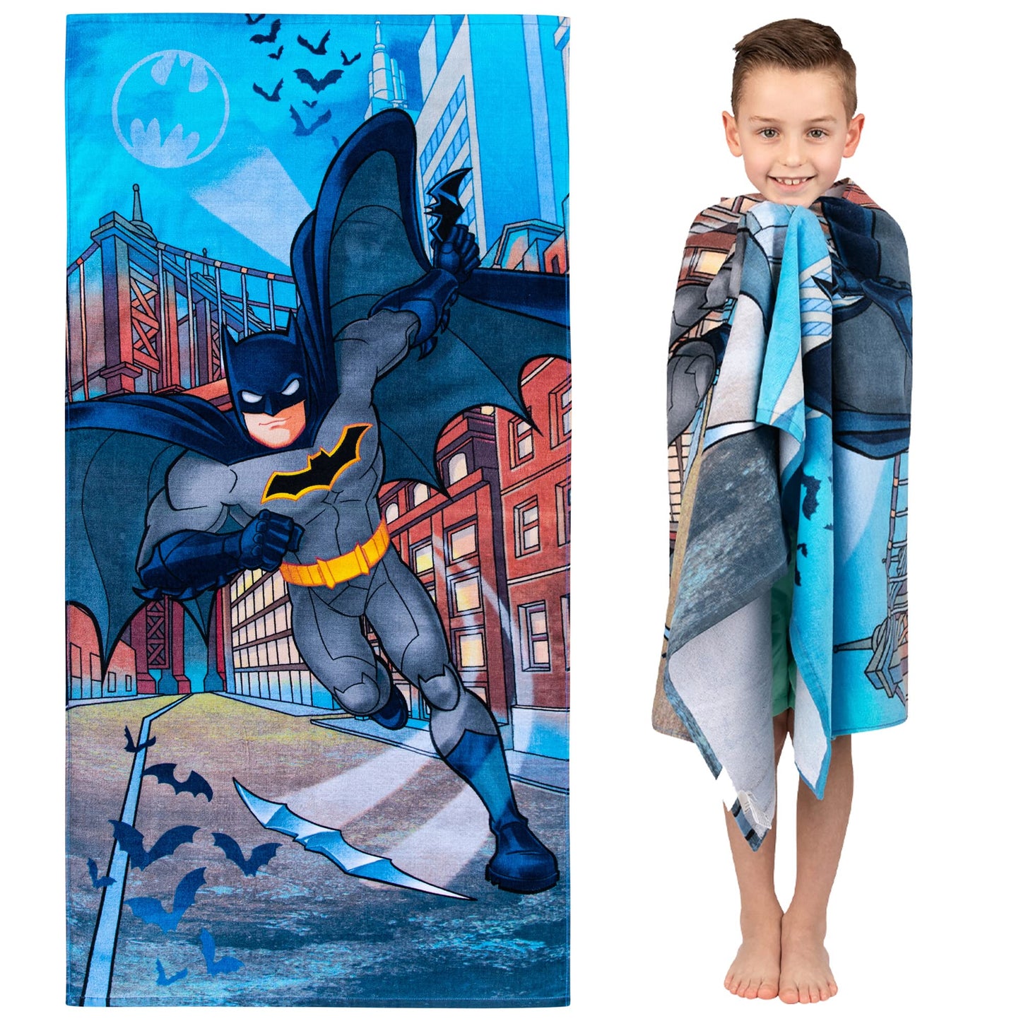 Franco Kids Super Soft Cotton Beach Towel, 58 in x 28 in, Batman DC Comics