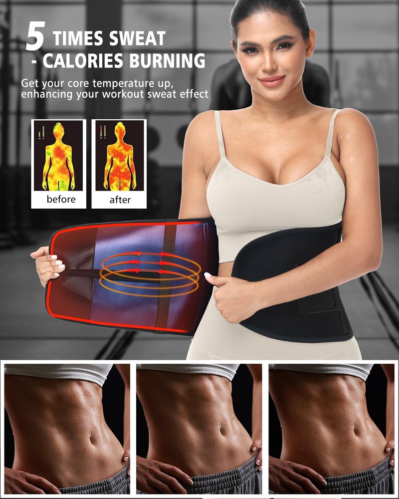 Kintarkee Waist Trainer for Women Man Waist Tmimmer Ab Belt Tummy Control Body Shaper Workout Sweat Belt Sports Sauna Suit (Black, Large)