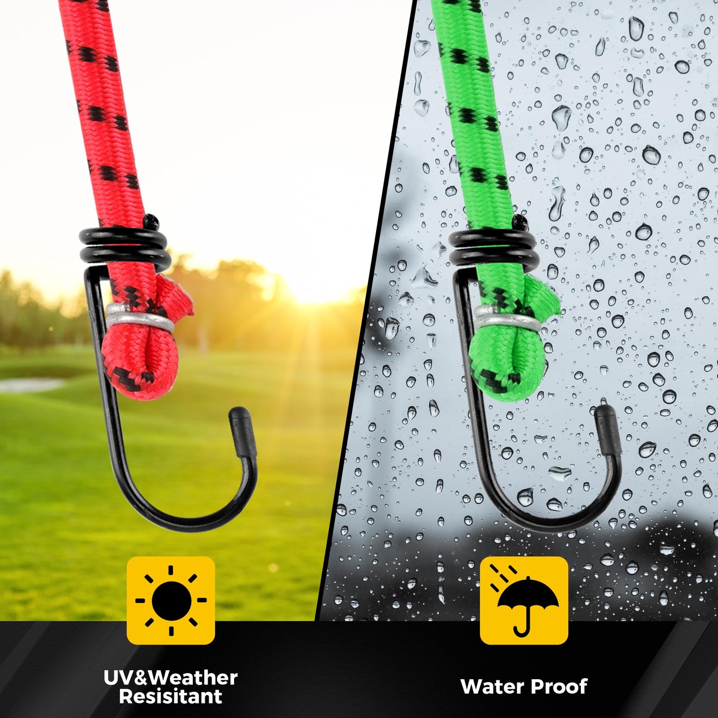 Veppak-Bungee Cords with Hooks, 6 Pack Elastic Bungee Straps Includes 24", 16",Heavy Duty Outdoor Bungie Straps to Packing for Camping, Tent, Storing Packages, Fastening Items (6)