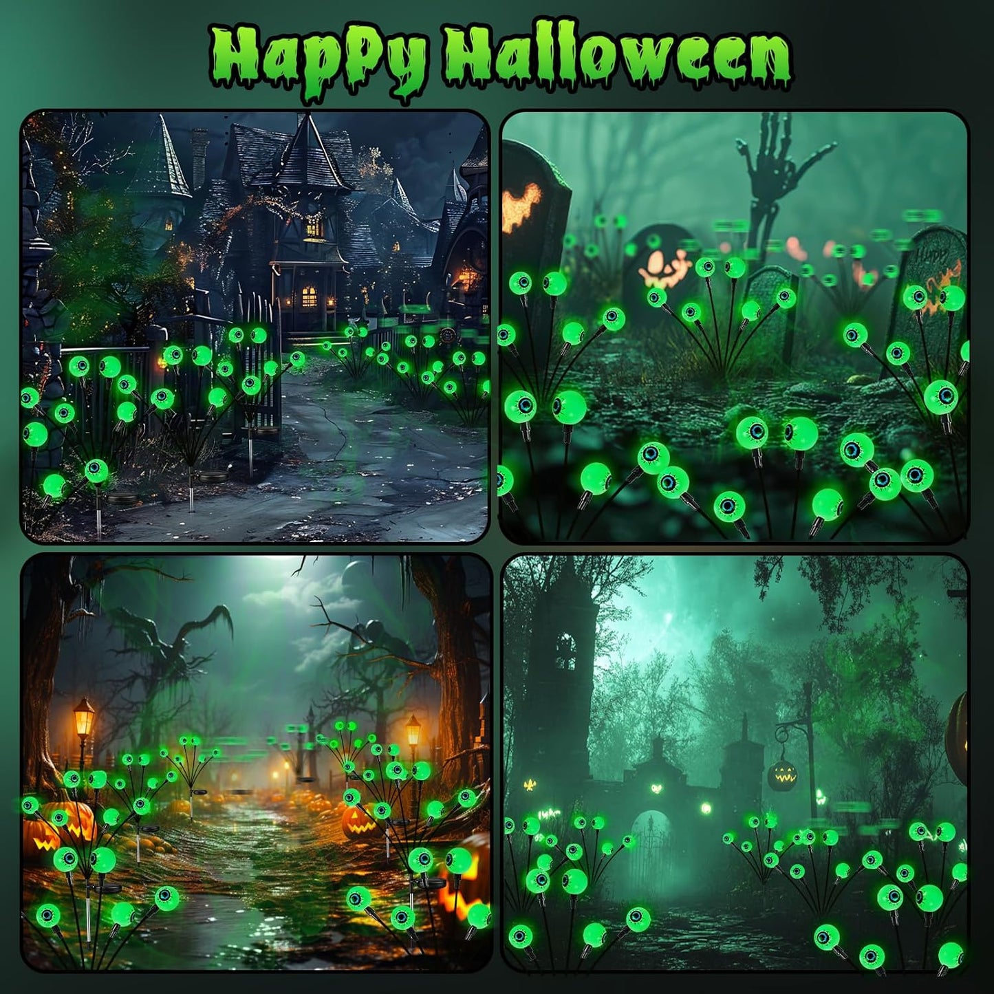 36 LED Solar Eyeball Lights - 6 Pack Halloween Outdoor Decorations, Waterproof Firefly Lights for Pathway & Garden