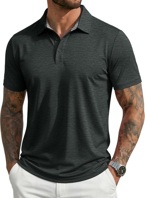 MAGCOMSEN Men's Moisture-Wicking Polo Golf Shirt - 3-Button Casual Athletic Tee
