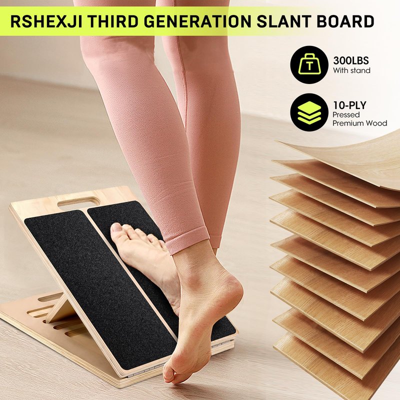 RSHEXJI Slant Board for Physical Therapy, 5 Angle Adjustable Calf Stretcher, Anti-Slip 300LBS Wobble Board for Standing Desk & Core Strength