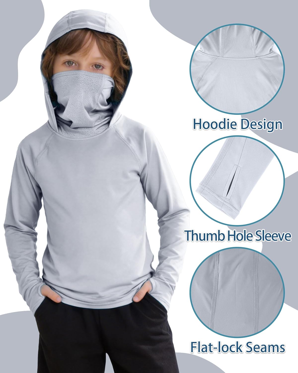 Skiennix Boys Hooded Fishing Shirt - Kids UPF 50+ Long Sleeve Rash Guard Hoodie | Sun Protection Swimwear