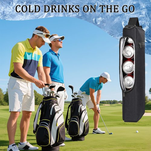 Golf Cooler Bag with Ice Pack, Keeps Drinks Cold for Hours, 6 Can Small Golf Bag Cooler, Fits Discreetly in Golf Bags, Cool Golf Gifts for Men Golfers (Black)