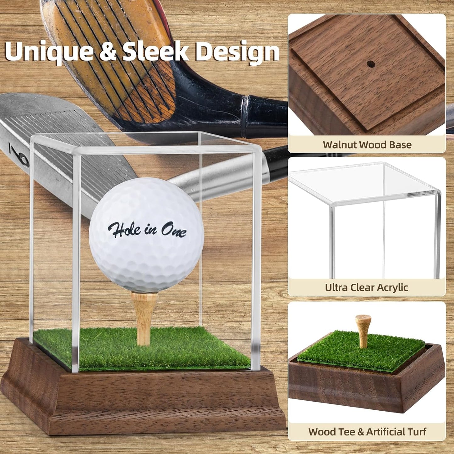 Wanult Golf Ball Display Case - Premium Acrylic Holder with Wood Base & Lifelike Turf | Perfect Gift for Golf Enthusiasts