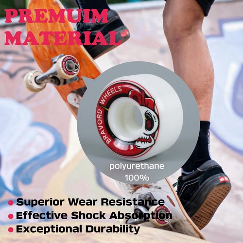 BRAVORD Skatebaord Wheels, 52mmX32mm 101A Skateboard Wheels for Skate Bowl, Trick, Street- Set of 4